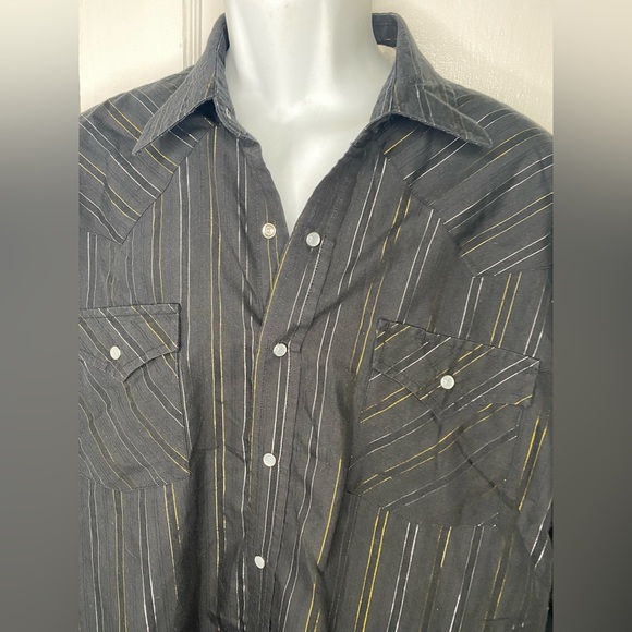 Ely Cattleman Vintage Men's Black Gold & Silver Striped Western Shirt - Picture 2 of 9